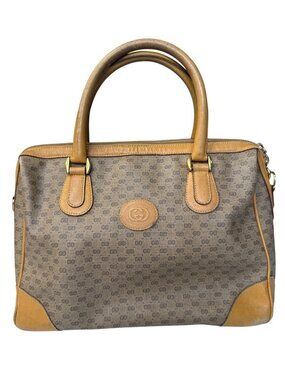 Gucci Vintage Brown GG Monogram Canvas & Leather Tote Handbag